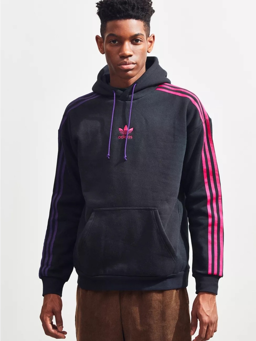 adidas Black Hoodie with Pink & Purple Stripe Accents